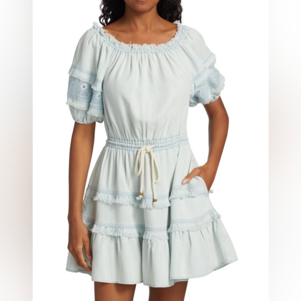 $345 Ramy Brook Women's Lala Off-Shoulder Chambray Mini Dress